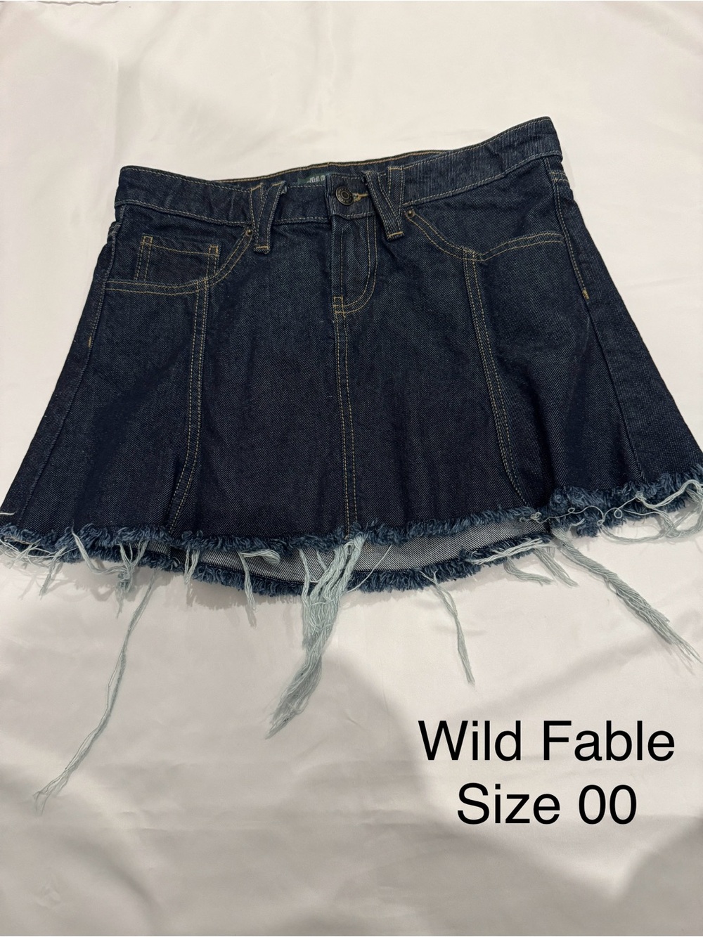 wild fable Dark Blue Denim Mini Skirt with Frayed Hemline
